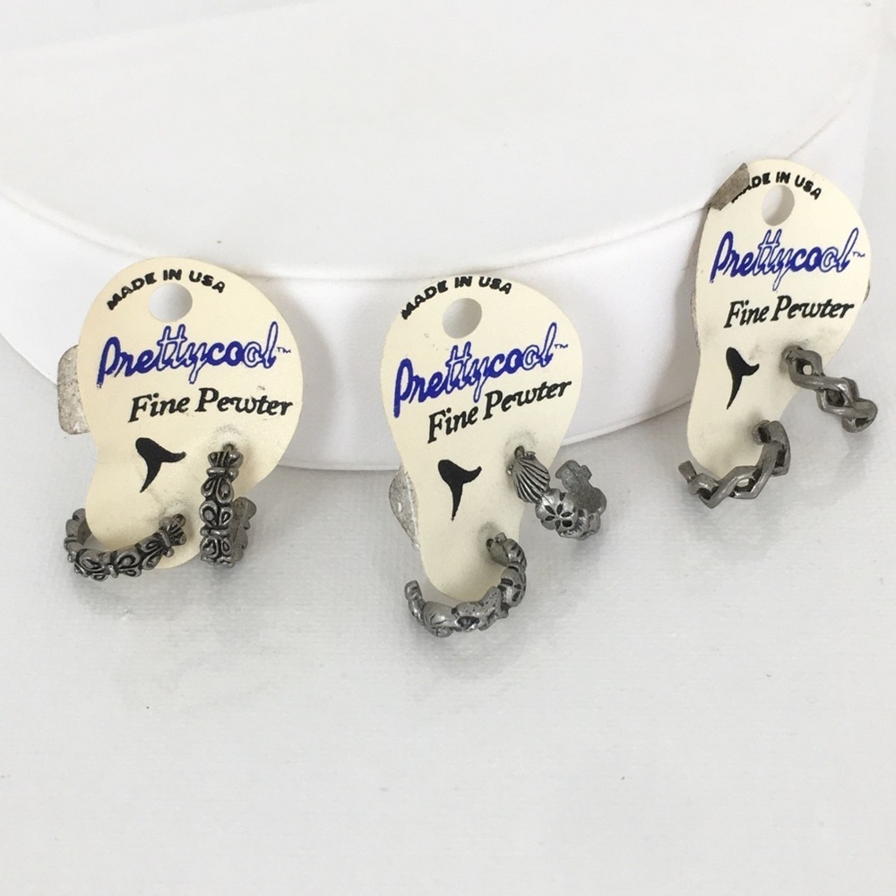 Pewter Hoop Earrings Beach Theme Bundle of 3 Pairs NEW Vintage Dead Stock